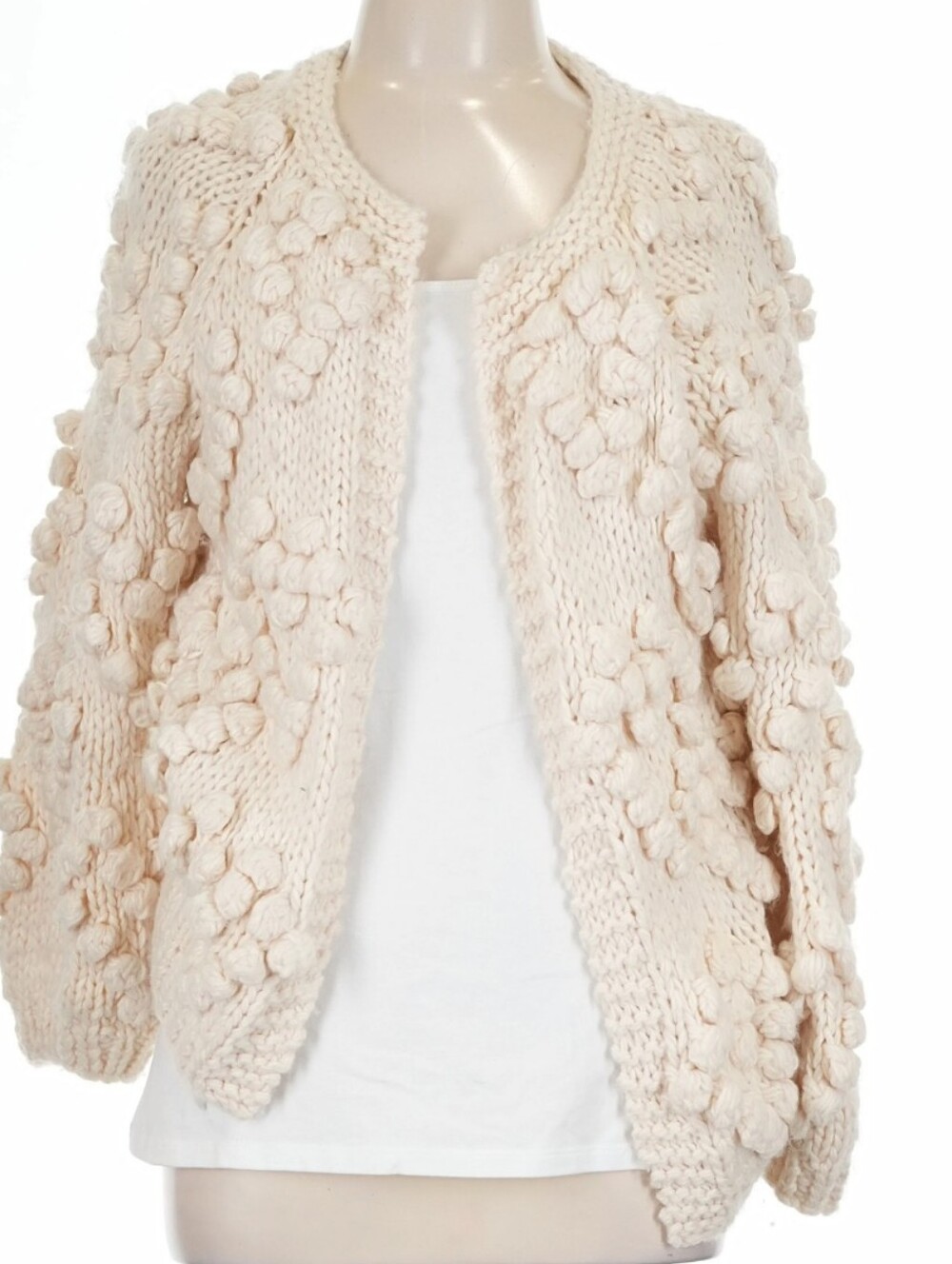 Cream Bobble Knit Open Cardigan Jacket